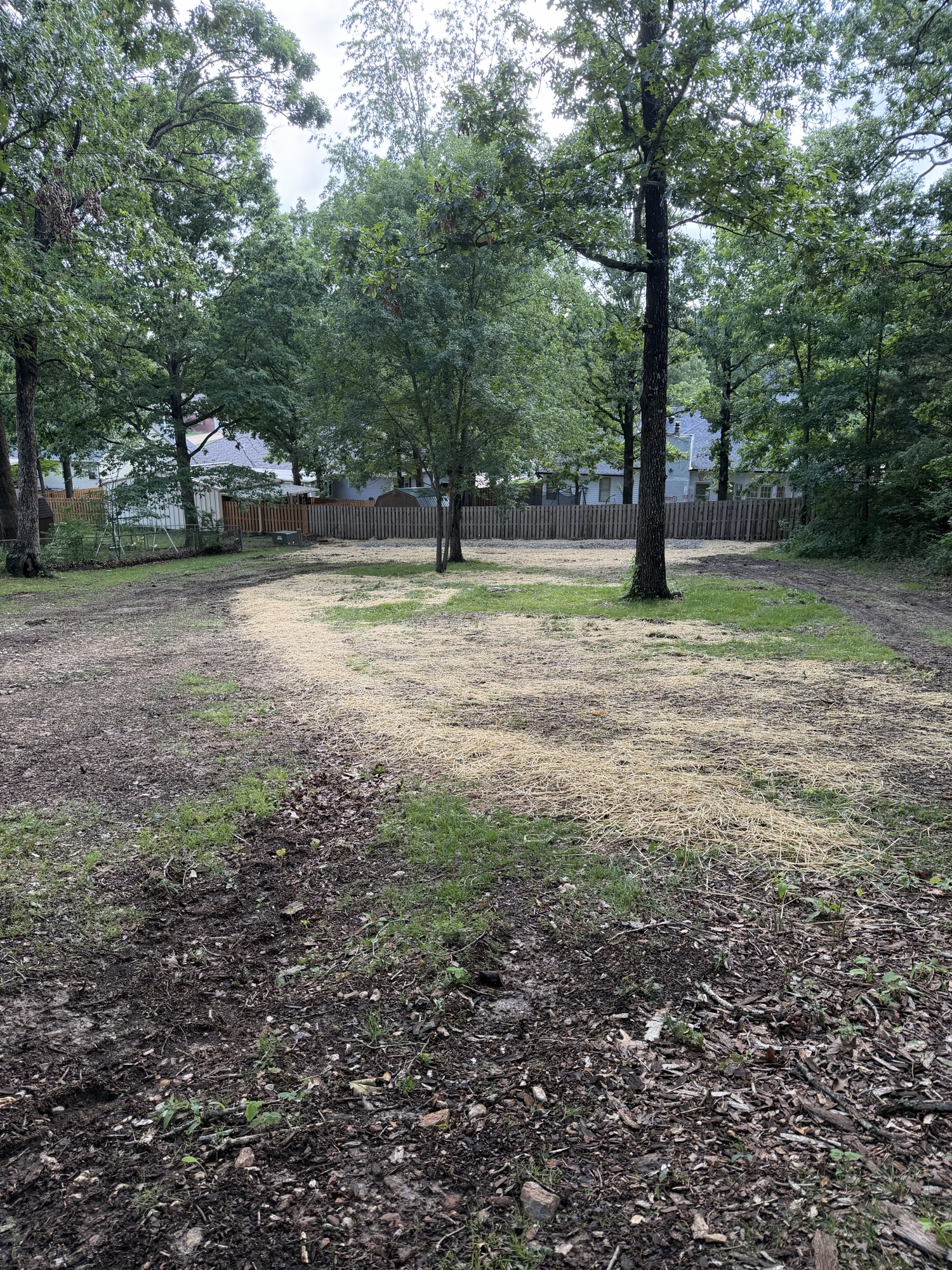After — regraded lot with straw erosion control
