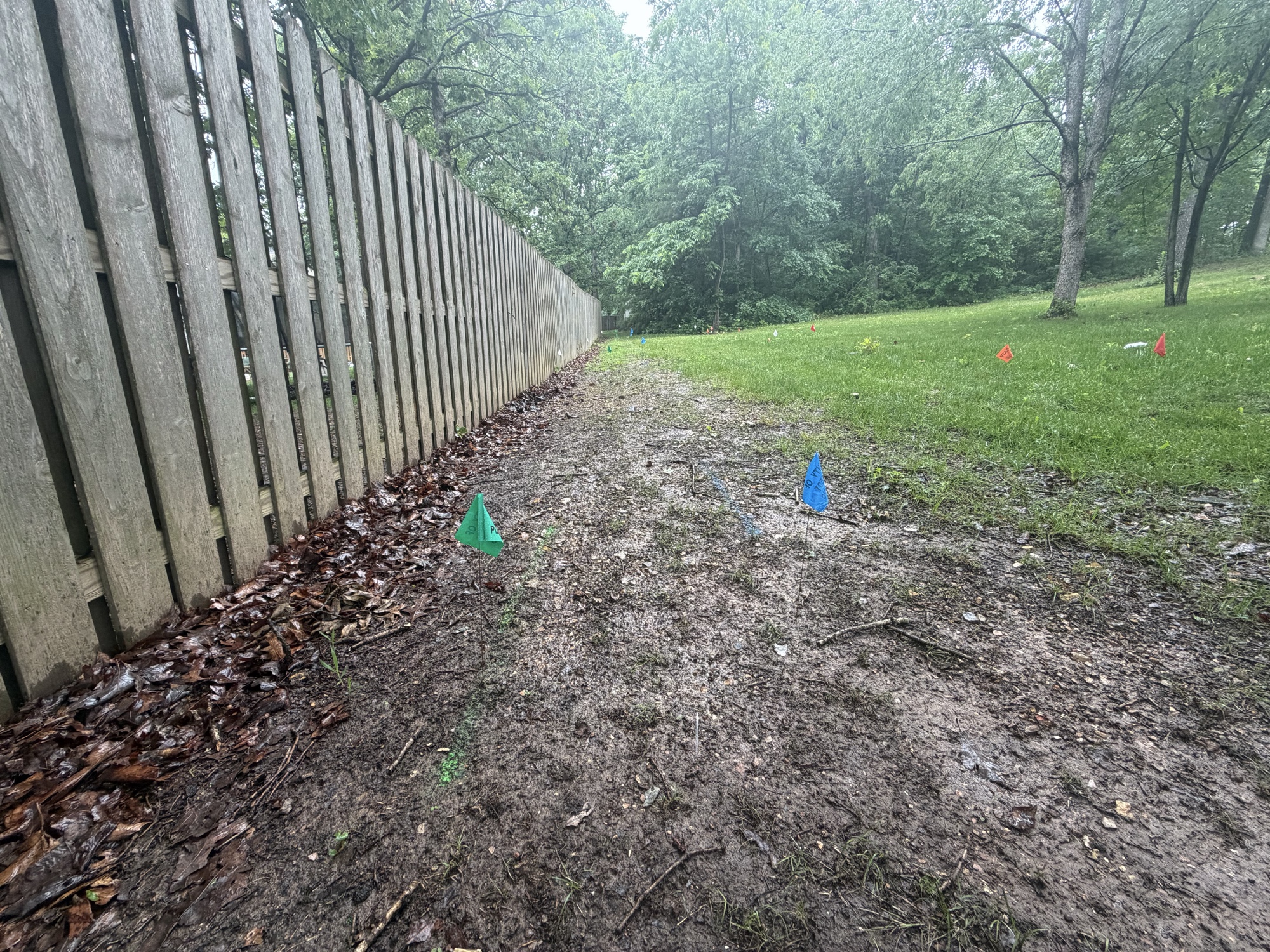 During — limestone drain tile trench along fence line